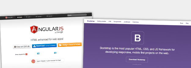 Screenshots van Angular.js en Bootstrap homepages