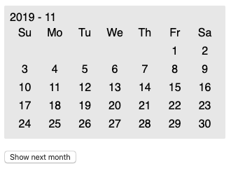 Voorbeeld van versimpelde kalenderweergave