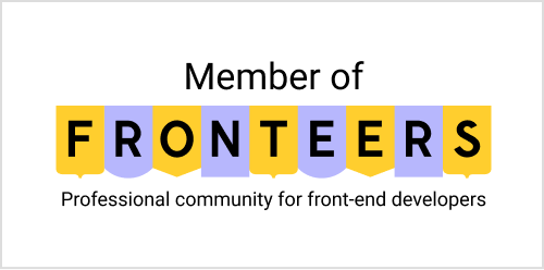 Rectangular badge with text 'Member of Fronteers — professional community for front-end developers'