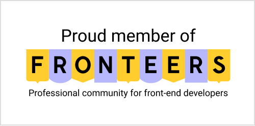 Rectangular badge with text 'Proud member of Fronteers — professional community for front-end developers'