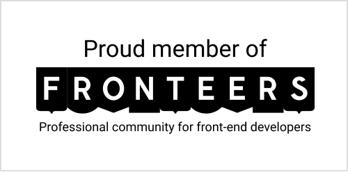 Rectangular badge with text 'Proud member of Fronteers — professional community for front-end developers'